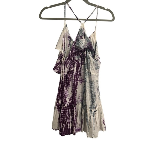 Free People Purple and Cream Tie-Dye Ruffle Top | Flowy Boho Peplum Bohemian FP - Picture 5 of 5